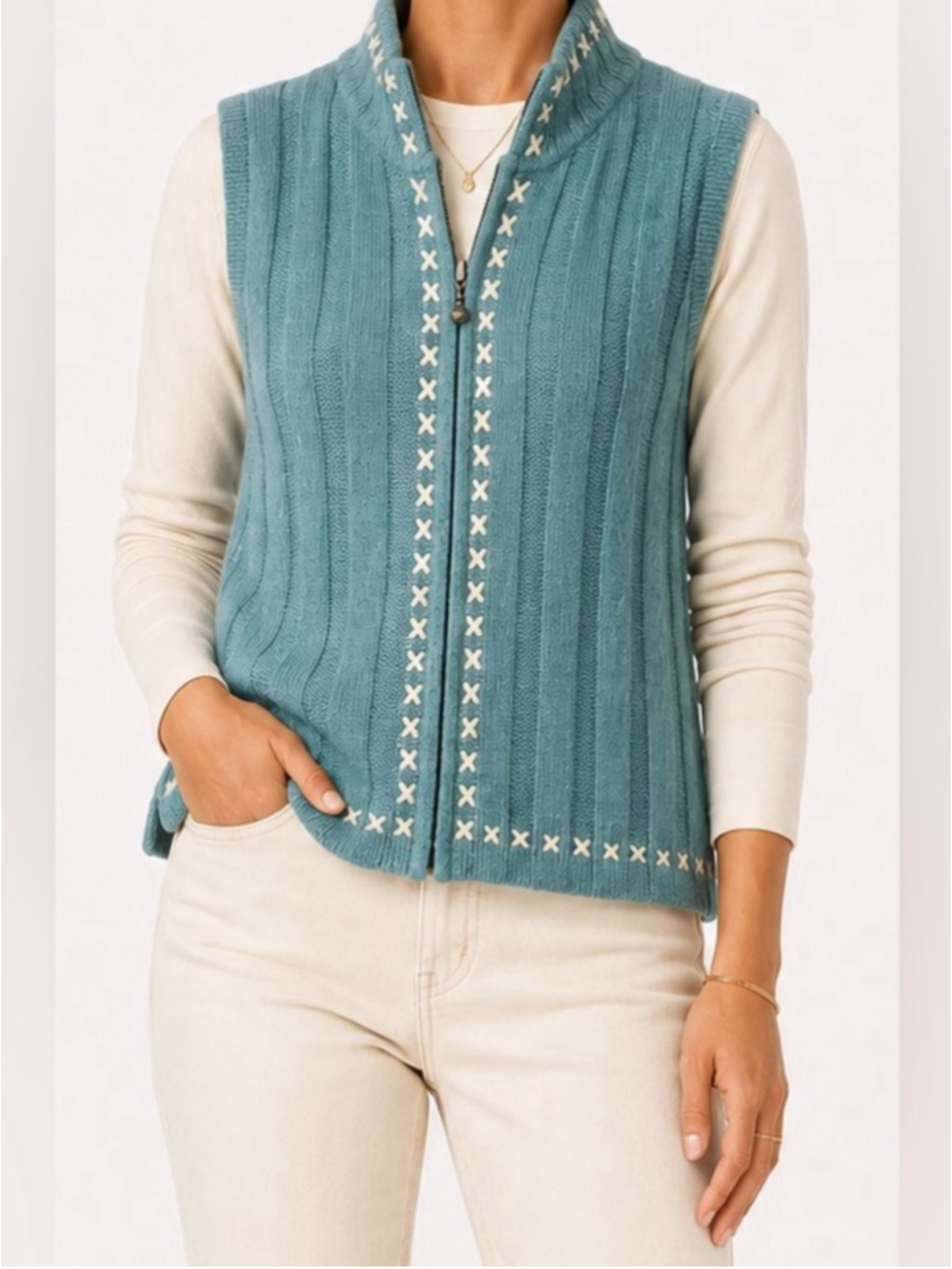 Woolrich Vintage Sweater Vest Sz M Aquifer Heather EUC